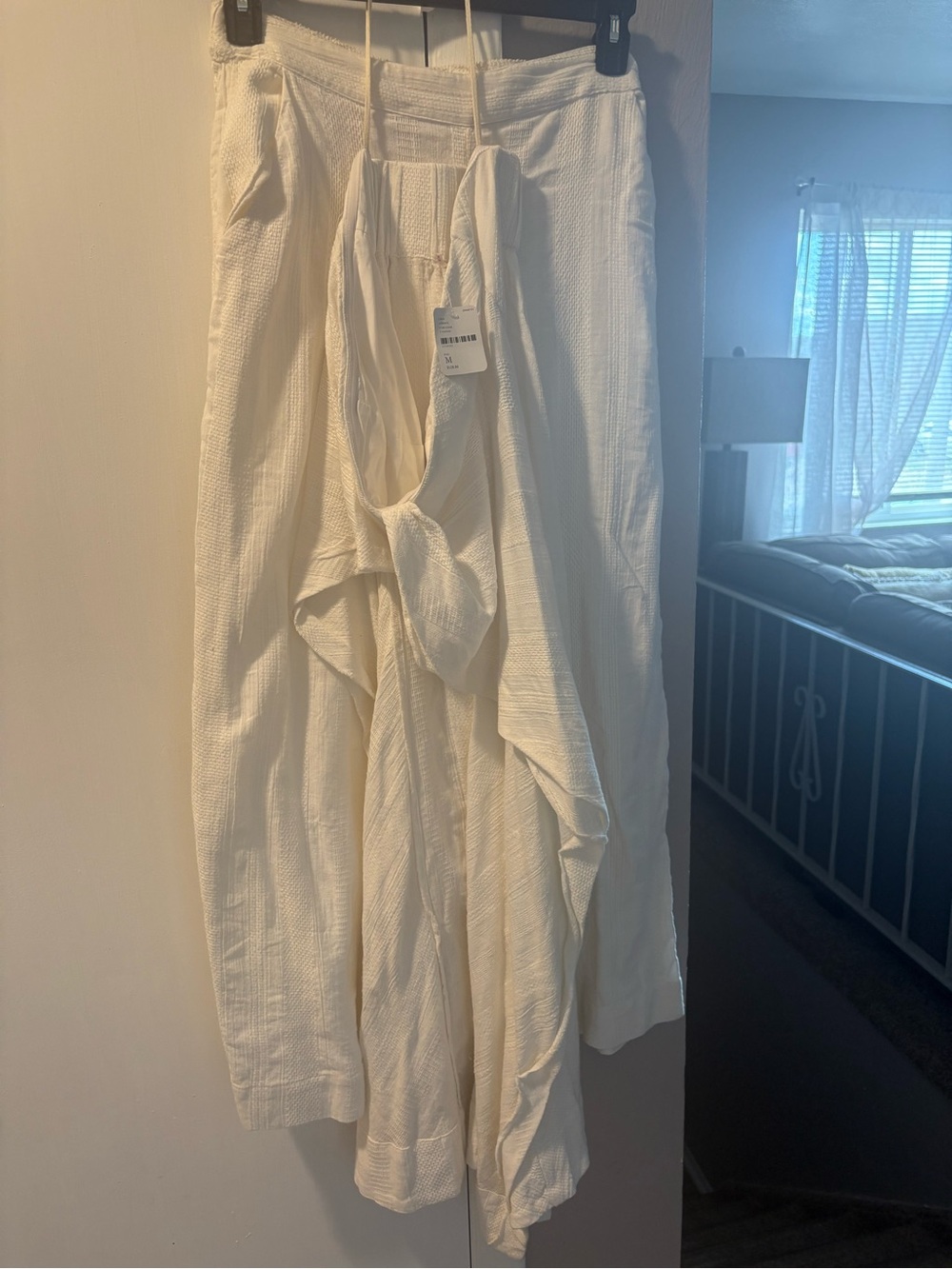 Free People Cream Textured Wide-Leg Pants